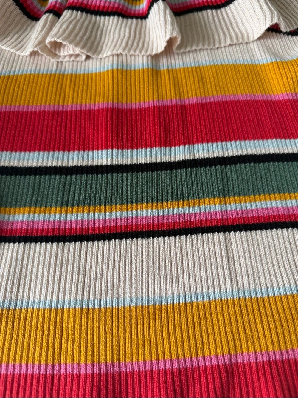 Billabong Pink, Yellow & Green Striped Ruffle Off-Shoulder top